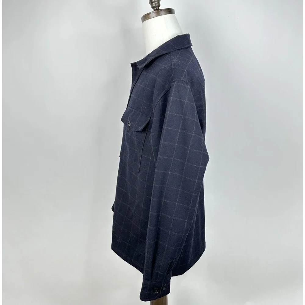 NWT Banana Republic Relaxed Fit Wool Blend Overshirt MEDIUM Navy Plaid Shirt‎
